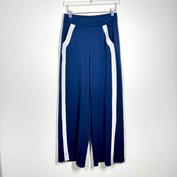 Spanx Women’s Size Large Tall AirEssentials Navy Blue Striped White Pants - Picture 5 of 16